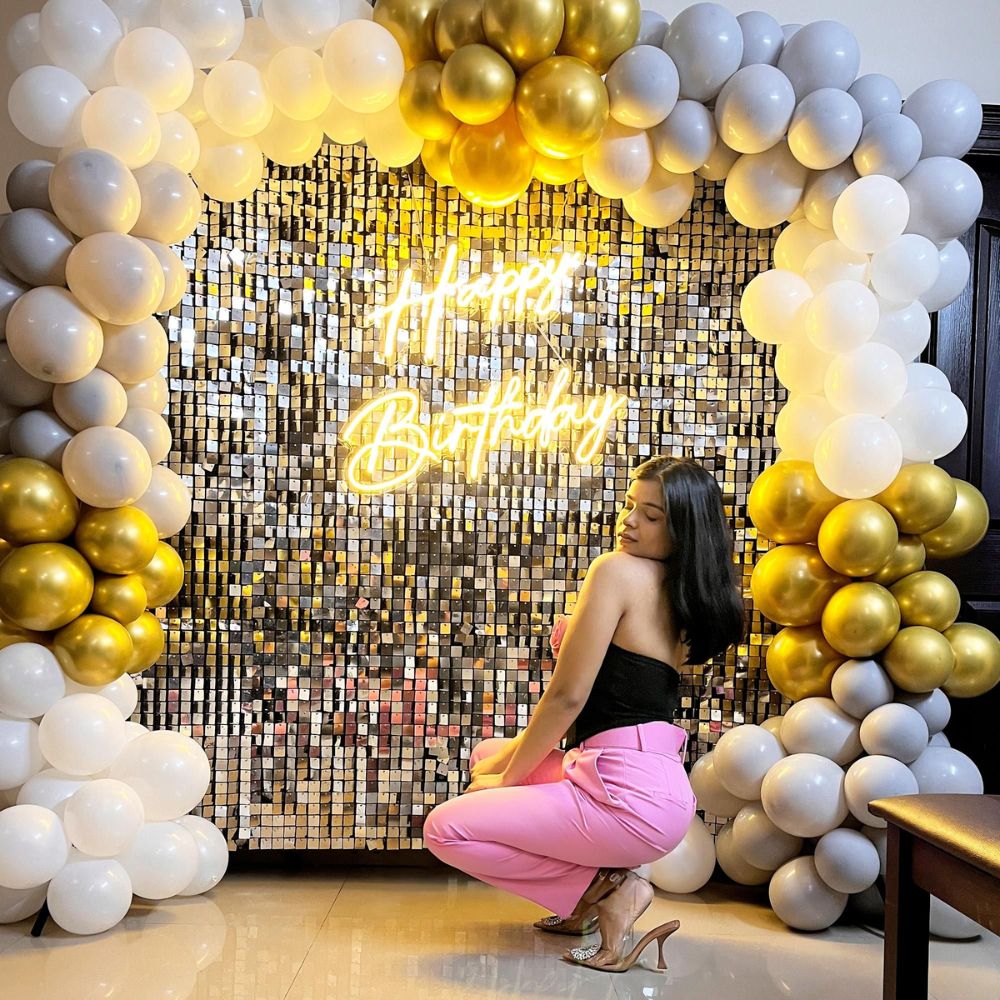 Grey And Golden Theme Silver Sequin Birthday Decor